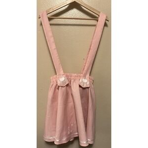 Overalls Skater Skirt Cats Embroidered Pink Novelty Kawaii Harakuju Women's Sz M